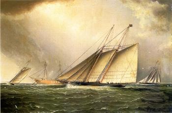 James E Buttersworth : Yachts Rounding the Nore Light Ship in the English Channel